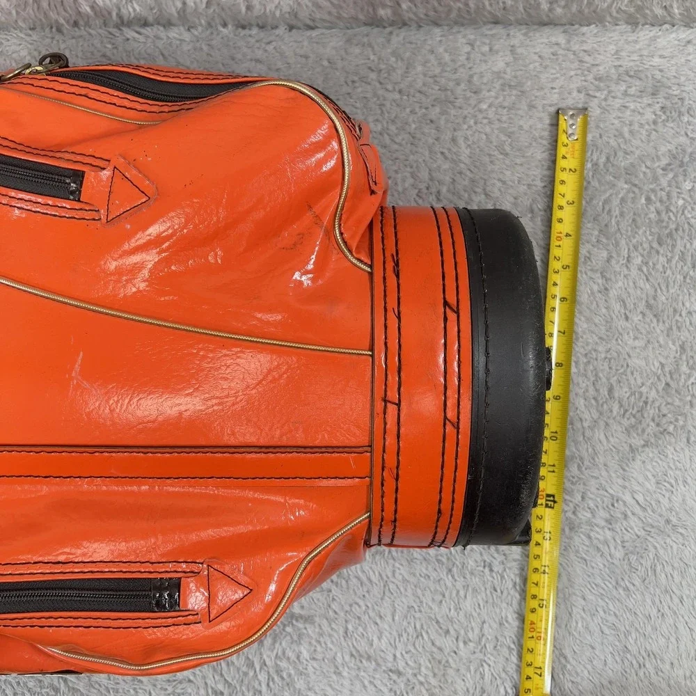 Vintage PowerBilt H & B Staff Golf Carry Bag Mens Orange Faux Leather 6-Way Hood